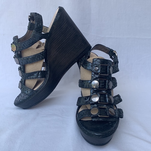 Coach Mallorie Black Wedge Platform Gladiator sandals Sz9 - Picture 4 of 14